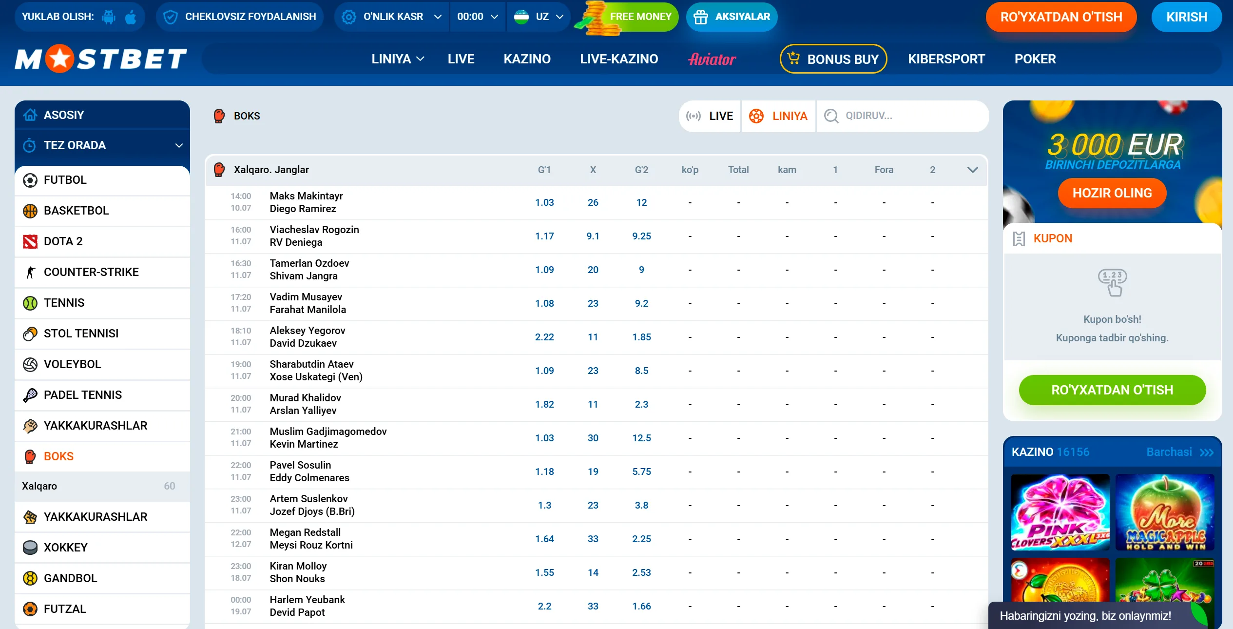 MostBet sport stavkalar interfeysi